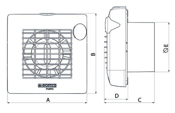 Vortice bathroom fan Punto M 100 12 Volt dimensions